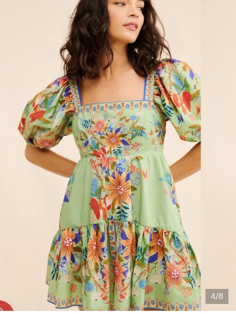 FARM RIO bright yard green mini dress XS whimsical festival boho feminine fun